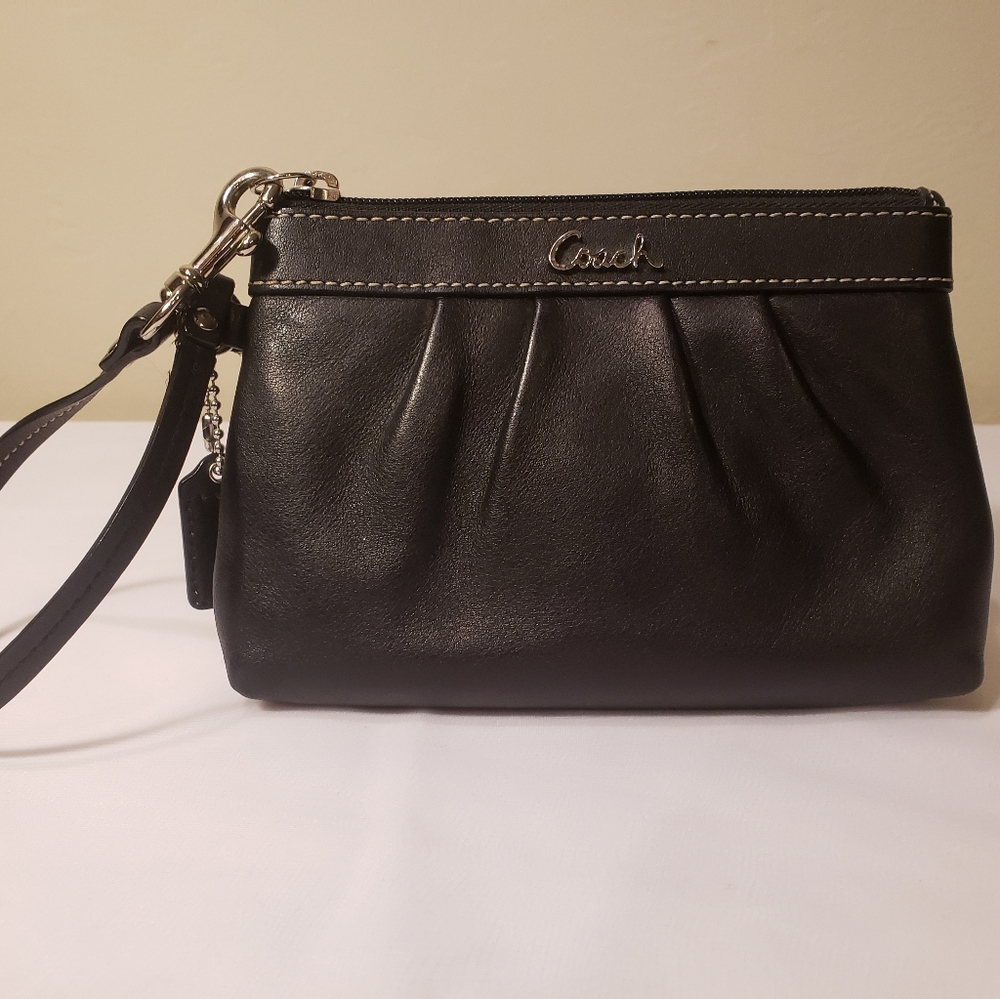 Coach Black Leather Pleated Wristlet